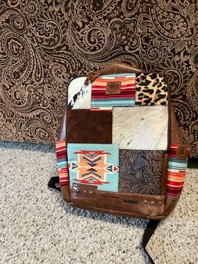 STS Ranchwear Patchwork Western Backpack in Brown, Turquoise & Red